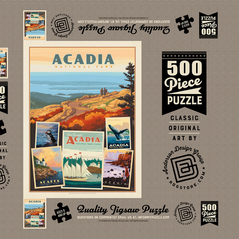 Acadia National Park: Collage Print, Vintage Poster 500 Puzzle Schachtel 3D Modell