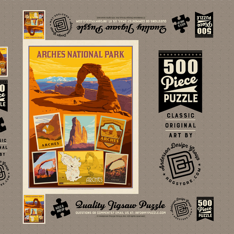 Arches National Park: Collage Print, Vintage Poster 500 Puzzle Schachtel 3D Modell