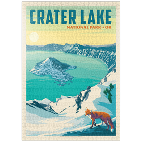 Darstellung des Puzzle Motivs Crater Lake National Park: Winter Fox, Vintage Poster - Puzzleteile: 1000