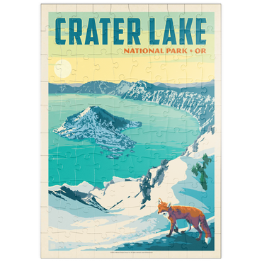 puzzleplate Crater Lake National Park: Winter Fox, Vintage Poster 100 Puzzle