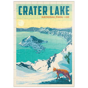 Darstellung des Puzzle Motivs Crater Lake National Park: Winter Fox, Vintage Poster - Puzzleteile: 100