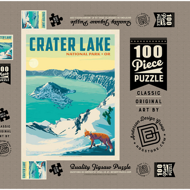 Crater Lake National Park: Winter Fox, Vintage Poster 100 Puzzle Schachtel 3D Modell