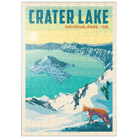 Darstellung des Puzzle Motivs Crater Lake National Park: Winter Fox, Vintage Poster - Puzzleteile: 200