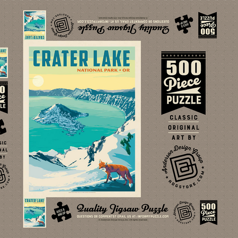 Crater Lake National Park: Winter Fox, Vintage Poster 500 Puzzle Schachtel 3D Modell