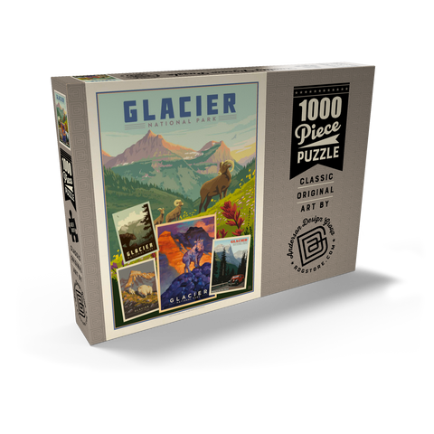 Glacier National Park: Collage Print, Vintage Poster 1000 Puzzle Schachtel Ansicht2