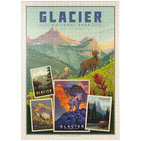 Darstellung des Puzzle-Motivs Glacier National Park: Collage Print, Vintage Poster – Puzzleteile: 1000