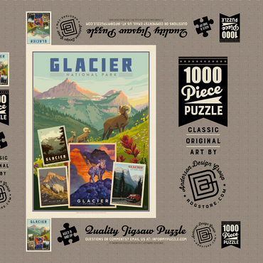 Glacier National Park: Collage Print, Vintage Poster 1000 Puzzle Schachtel 3D Modell
