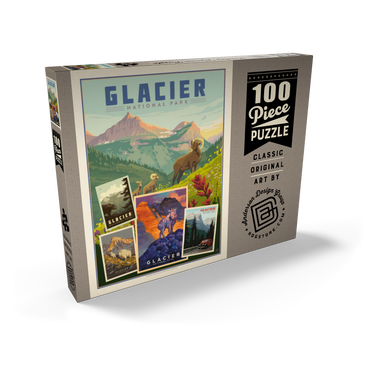 Glacier National Park: Collage Print, Vintage Poster 100 Puzzle Schachtel Ansicht2