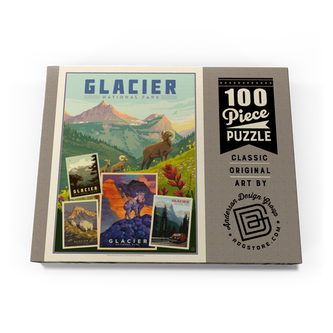Glacier National Park: Collage Print, Vintage Poster 100 Puzzle Schachtel Ansicht3
