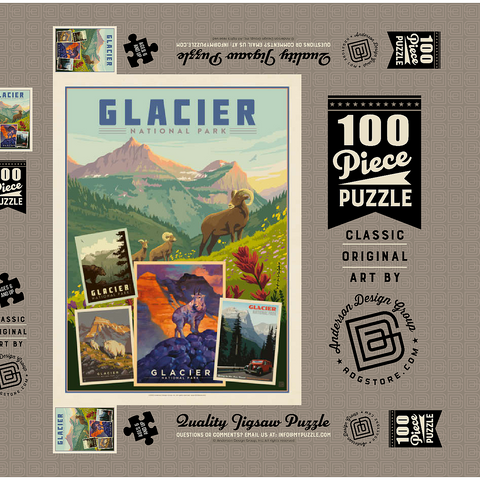 Glacier National Park: Collage Print, Vintage Poster 100 Puzzle Schachtel 3D Modell