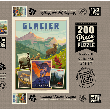 Glacier National Park: Collage Print, Vintage Poster 200 Puzzle Schachtel 3D Modell