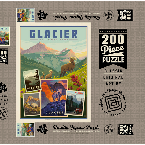 Glacier National Park: Collage Print, Vintage Poster 200 Puzzle Schachtel 3D Modell