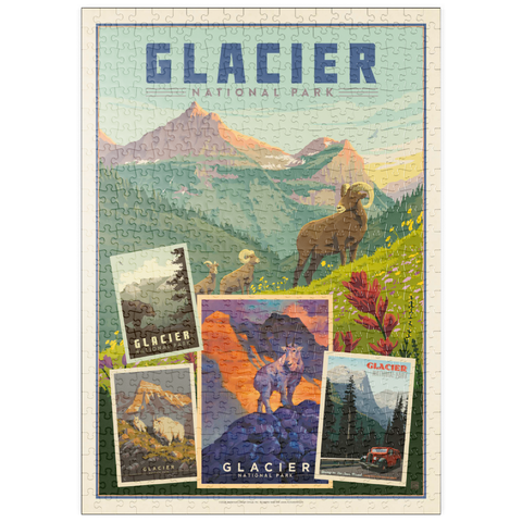 puzzleplate Glacier National Park: Collage Print, Vintage Poster 500 Puzzle