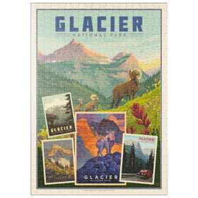 Darstellung des Puzzle Motivs Glacier National Park: Collage Print, Vintage Poster - Puzzleteile: 500