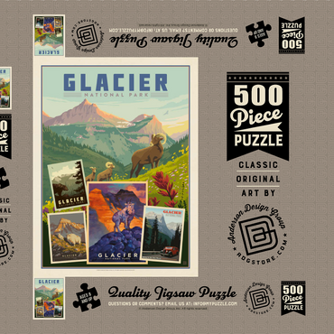 Glacier National Park: Collage Print, Vintage Poster 500 Puzzle Schachtel 3D Modell