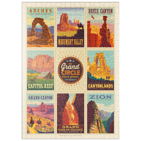 Darstellung des Puzzle Motivs Grand Circle National-Parks: Multi-Image Design, Vintage Poster - Puzzleteile: 500