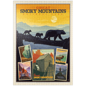 Darstellung des Puzzle-Motivs Great Smoky Mountains National Park: Collage Print, Vintage Poster – Puzzleteile: 1000