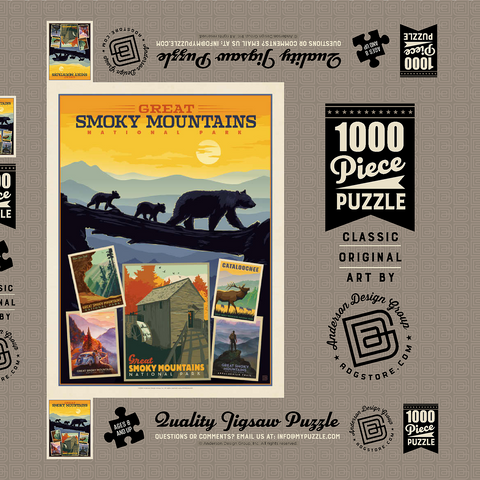Great Smoky Mountains National Park: Collage Print, Vintage Poster 1000 Puzzle Schachtel 3D Modell