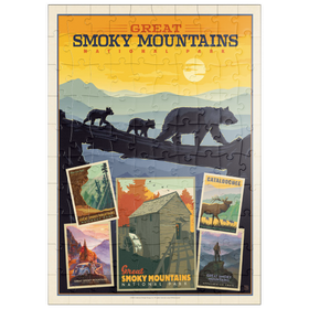 Darstellung des Puzzle Motivs Great Smoky Mountains National Park: Collage Print, Vintage Poster - Puzzleteile: 100