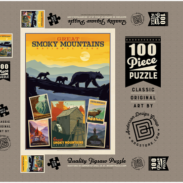 Great Smoky Mountains National Park: Collage Print, Vintage Poster 100 Puzzle Schachtel 3D Modell