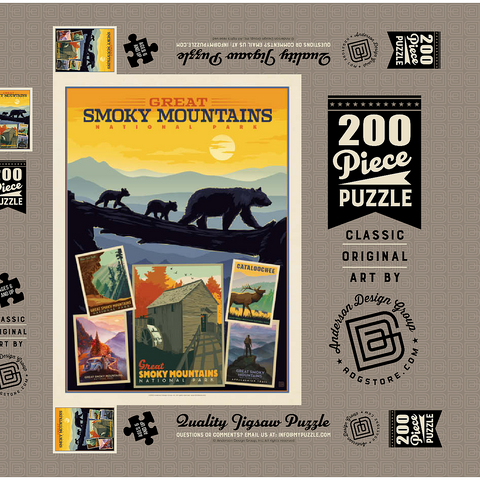Great Smoky Mountains National Park: Collage Print, Vintage Poster 200 Puzzle Schachtel 3D Modell