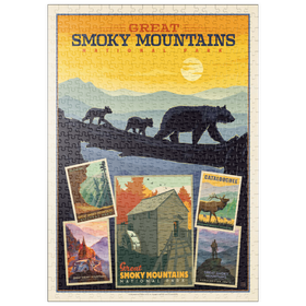Darstellung des Puzzle Motivs Great Smoky Mountains National Park: Collage Print, Vintage Poster - Puzzleteile: 500
