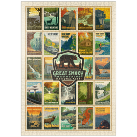 Darstellung des Puzzle Motivs Great Smoky Mountains National Park: Multi-Image-Print, Vintage Poster - Puzzleteile: 1000