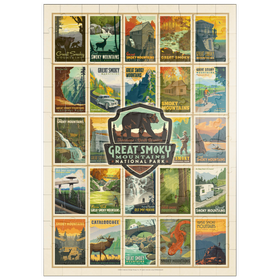 Darstellung des Puzzle Motivs Great Smoky Mountains National Park: Multi-Image-Print, Vintage Poster - Puzzleteile: 100