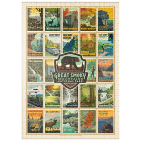 Darstellung des Puzzle Motivs Great Smoky Mountains National Park: Multi-Image-Print, Vintage Poster - Puzzleteile: 500