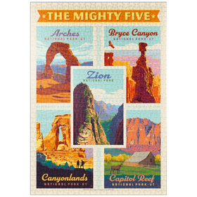 Darstellung des Puzzle Motivs The Mighty Five: Utah National Parks, Vintage Poster - Puzzleteile: 1000