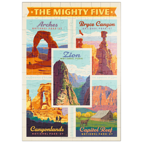 Darstellung des Puzzle Motivs The Mighty Five: Utah National Parks, Vintage Poster - Puzzleteile: 100