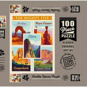 The Mighty Five: Utah National Parks, Vintage Poster 100 Puzzle Schachtel 3D Modell