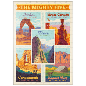 Darstellung des Puzzle Motivs The Mighty Five: Utah National Parks, Vintage Poster - Puzzleteile: 200