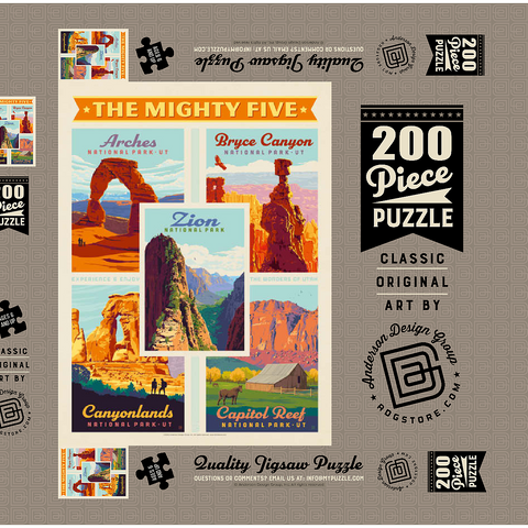 The Mighty Five: Utah National Parks, Vintage Poster 200 Puzzle Schachtel 3D Modell