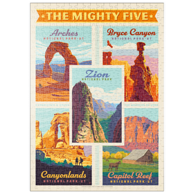 Darstellung des Puzzle Motivs The Mighty Five: Utah National Parks, Vintage Poster - Puzzleteile: 500