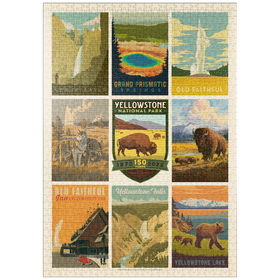 Darstellung des Puzzle Motivs Yellowstone National Park: 150th Anniversary Commemorative Print, Vintage Poster - Puzzleteile: 1000