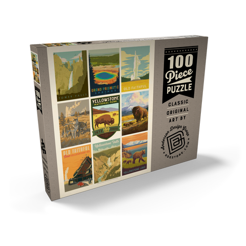 Yellowstone National Park: 150th Anniversary Commemorative Print, Vintage Poster 100 Puzzle Schachtel Ansicht2