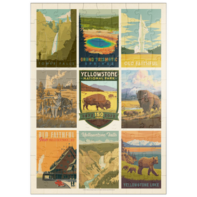 Darstellung des Puzzle Motivs Yellowstone National Park: 150th Anniversary Commemorative Print, Vintage Poster - Puzzleteile: 100