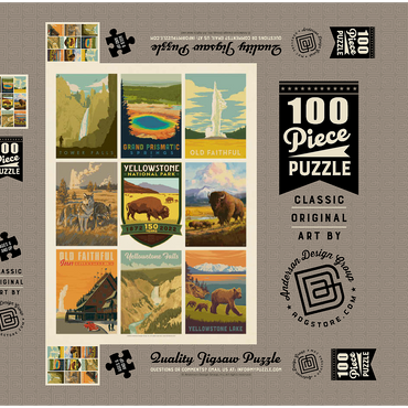 Yellowstone National Park: 150th Anniversary Commemorative Print, Vintage Poster 100 Puzzle Schachtel 3D Modell