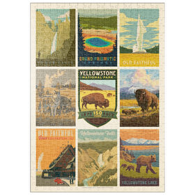 Darstellung des Puzzle Motivs Yellowstone National Park: 150th Anniversary Commemorative Print, Vintage Poster - Puzzleteile: 500