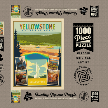 Yellowstone National Park: Collage Print, Vintage Poster 1000 Puzzle Schachtel 3D Modell