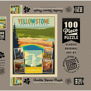 Yellowstone National Park: Collage Print, Vintage Poster 100 Puzzle Schachtel 3D Modell