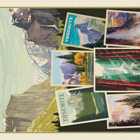 Yosemite National Park: Collage Print, Vintage Poster 1000 Puzzle 3D Modell