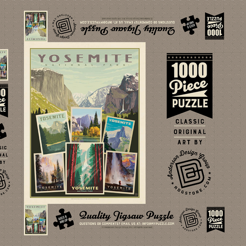 Yosemite National Park: Collage Print, Vintage Poster 1000 Puzzle Schachtel 3D Modell