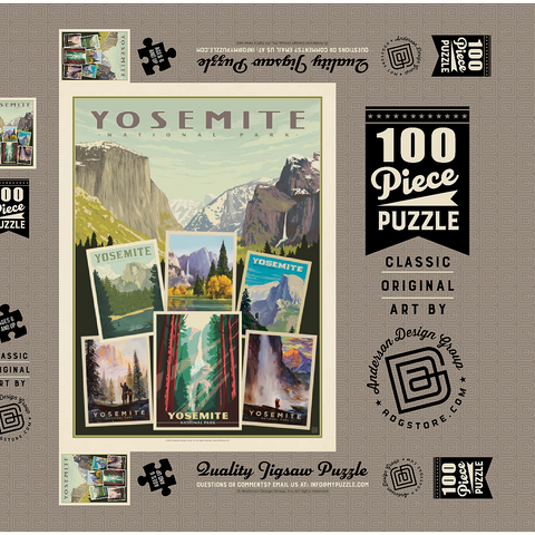 Yosemite National Park: Collage Print, Vintage Poster 100 Puzzle Schachtel 3D Modell