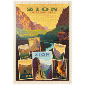 Darstellung des Puzzle-Motivs Zion National Park: Collage Print, Vintage Poster – Puzzleteile: 1000