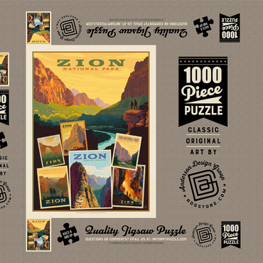 Zion National Park: Collage Print, Vintage Poster 1000 Puzzle Schachtel 3D Modell