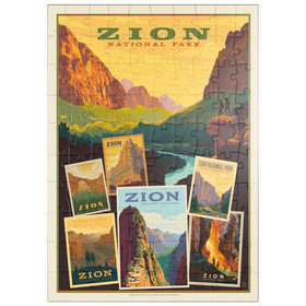 Darstellung des Puzzle Motivs Zion National Park: Collage Print, Vintage Poster - Puzzleteile: 100