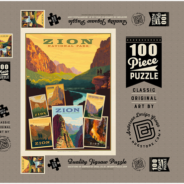 Zion National Park: Collage Print, Vintage Poster 100 Puzzle Schachtel 3D Modell