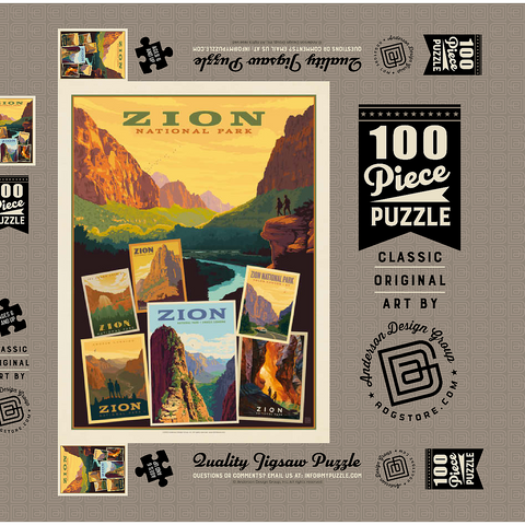 Zion National Park: Collage Print, Vintage Poster 100 Puzzle Schachtel 3D Modell